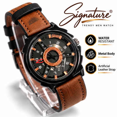 Signature Classic Men's Watch with Metal Body & Artificial Leather Strap